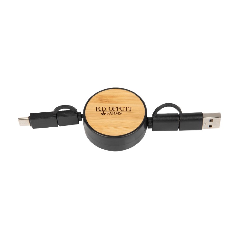 Bamboo Retractable 3-in-1 Charging Cable